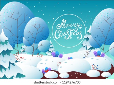 winter landscape, Christmas, flat style, vector