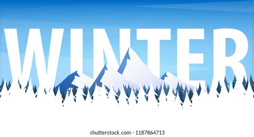 Winter Landscape. Christmas forest woods with mountains. Vector illustration