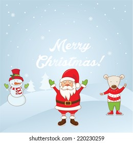 Winter landscape with Christmas motifs.Vector illustration.