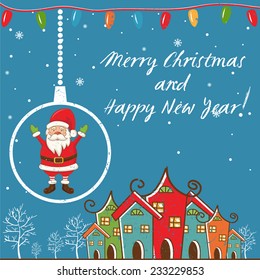 Winter landscape with Christmas motifs.Vector illustration.