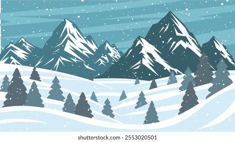 Winter landscape. Christmas and New Year background. Vector illustration