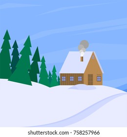 Winter landscape with christmas tree mountain frozen nature wallpaper beautiful natural vector illustration.