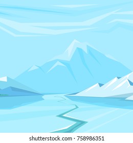 Winter landscape with christmas tree mountain frozen nature wallpaper beautiful natural vector illustration.