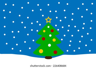 Winter landscape with christmas tree. Vector illustration.