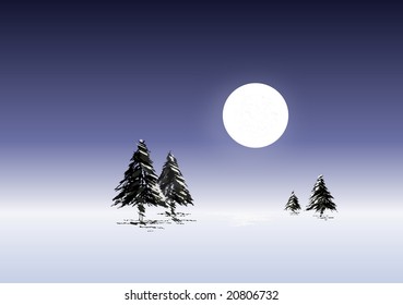 Winterlandschaft der Weihnachtsbäume im Mondlicht