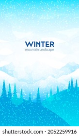 Winter landscape. Cold season. Travel concept of discovering. Nature. Hiking tourism. Adventure. Minimalist graphic flyers. Polygonal flat design for coupons, vouchers, gift cards. Vector illustration