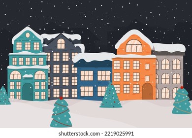 winter landscape with colorful houses 