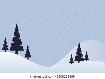 Winter and landscape concept. Pine trees forest with snow hill and snowfall with clear sky background Design for posters, cover books, cards, brochures and banner.   
