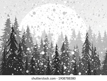 Winter landscape with coniferous forest and snow.