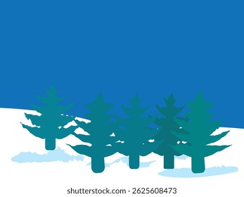 Winter landscape with coniferous trees on a blue background. Vector illustration
