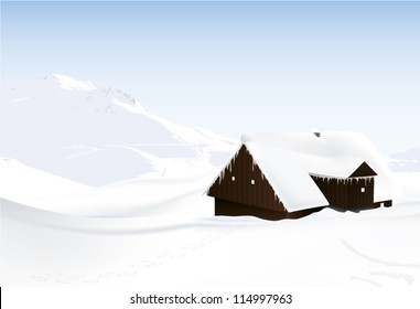 winter landscape with cottage