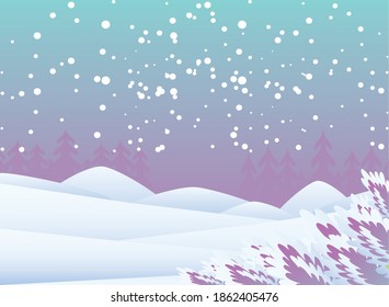 winter landscape covered foliage pine forest and snowfall background vector illustration