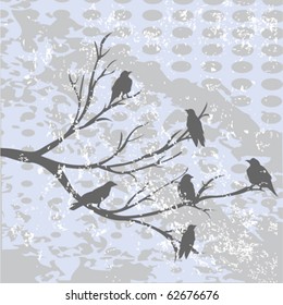 Winter landscape with crows