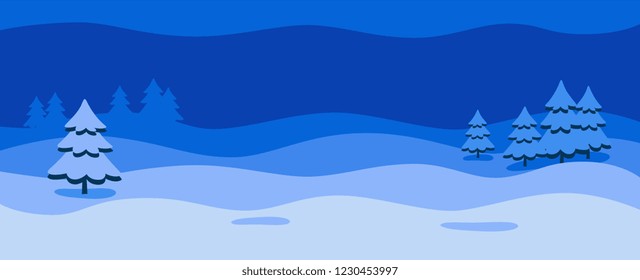 winter landscape. Dark blue sky and blue snow. snow distance.