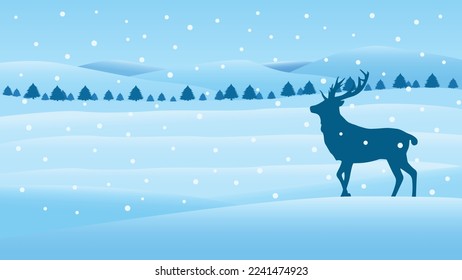 Winter landscape with dear background illustration vector, silhouette