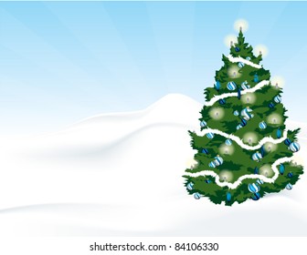 winter landscape with decorated christmas tree