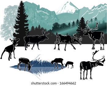 winter landscape with deers illustration