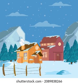 winter landscape design with village
