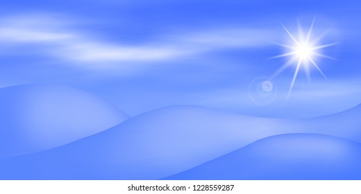 Winter landscape, drifts and shining sun in the blue sky, vector illustration, EPS10