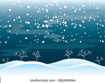 winter landscape dry trees in hills snowfall panoramic background vector illustration