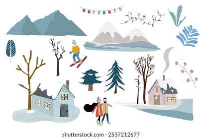 winter landscape element object for christmas design