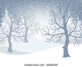 winter landscape with falling snow