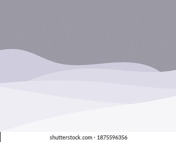 Winter landscape with falling snow in minimalist style. Snowy wavy landscape with hills. Boho decor for prints, posters and interior design. Mid Century modern decor. Trend style. Vector illustration