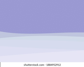 Winter landscape with falling snow in minimalist style. Snowy wavy landscape with hills. Boho decor for prints, posters and interior design. Mid Century modern decor. Trend style. Vector illustration