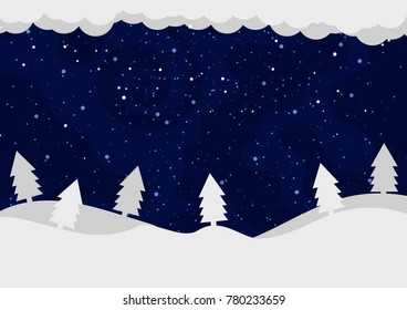 Winter landscape with falling snow and moon - vector illustration