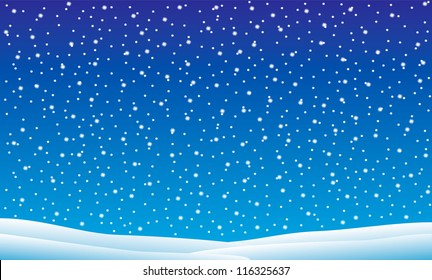 Winter Landscape With Falling Snow - Vector Illustration