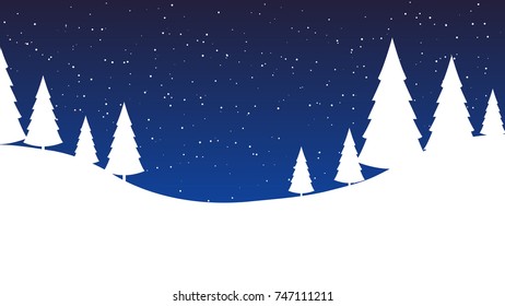 Winter landscape with falling snow - vector illustration