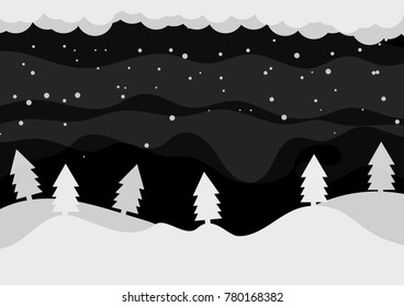 Winter landscape with falling snow - vector illustration.