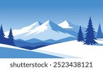 Winter landscape featuring snow-covered trees under a clear blue sky, evoking tranquility and natural beauty flat vector illustration