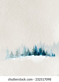 winter landscape with fir forest and deer