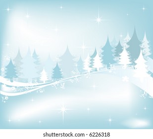 winter landscape with fir tree forest; Christmas illustration
