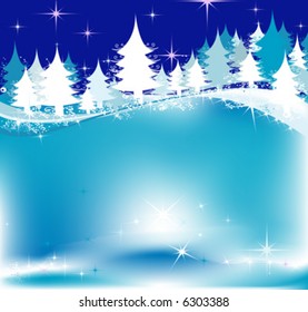 winter landscape with fir tree forest; Christmas illustration