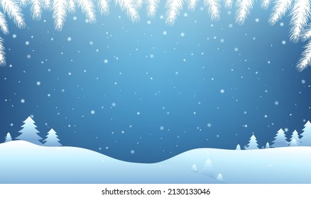 Winter Landscape With Fir Tree And Snow With Gradient Mesh, Vector Illustration