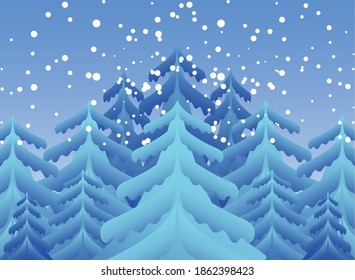 winter landscape with fir trees forest and snowing background vector illustration