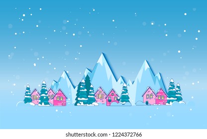 Winter landscape with fir trees in snow  Happy New Year 