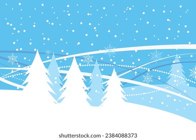 Winter landscape with fir trees. Winter weather. Winter background for cards, banner, poster, social networks. Flat illustration of winter. Vector.