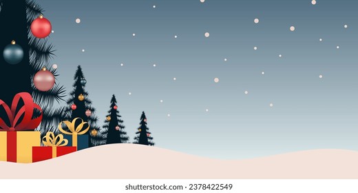 Winterlandschaft im flachen Stil. Die Weihnachtslandschaft. Vektorgrafik.

