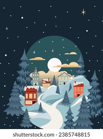 Winter landscape in flat style. The Christmas landscape. Vector illustration.
