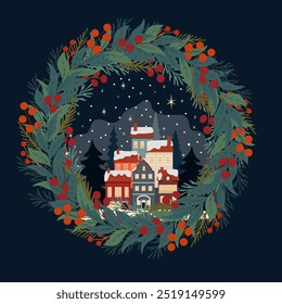 Winter landscape in flat style. The Christmas landscape. Vector illustration.
