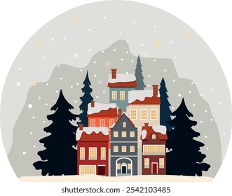 Winter landscape in flat style. The Christmas landscape. Vector illustration.
