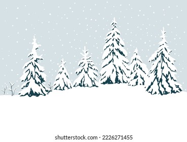 Paisaje invernal con árboles de coníferas forestales y nieve