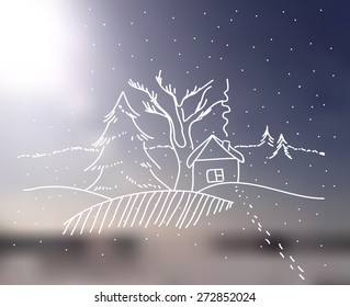 winter landscape with forest and home