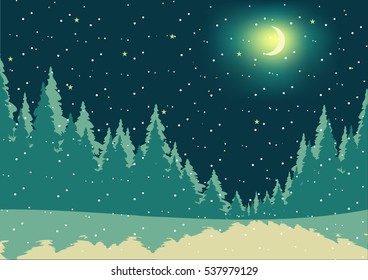 Winter landscape with forest. Snow winter background