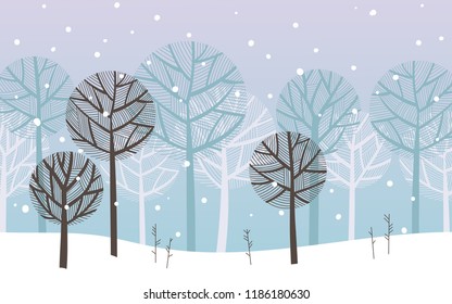 Winter landscape, forest under snowfall.