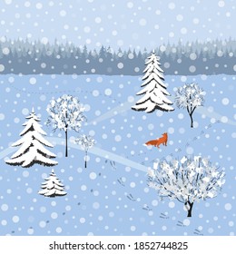 Winterlandschaft mit Fuchs auf der Jagd
