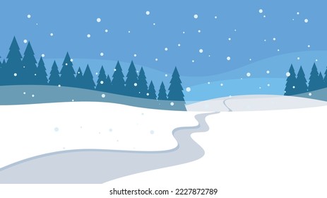 Winter landscape, frozen stream and firs